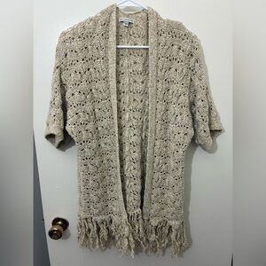American Eagle Outfitters beige open-knit fringe cardigan Size M